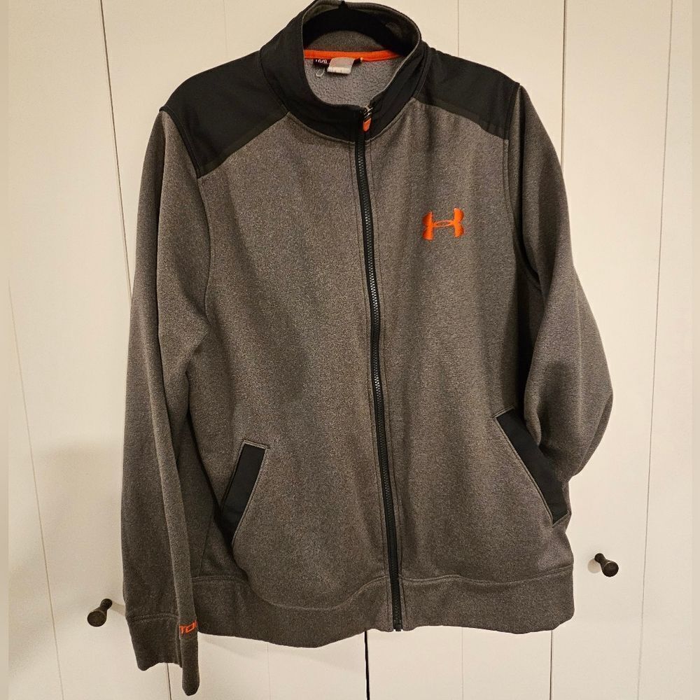 UNDER ARMOUR Men's Grey Black Full Zip sweatshirt warm activewear storm1